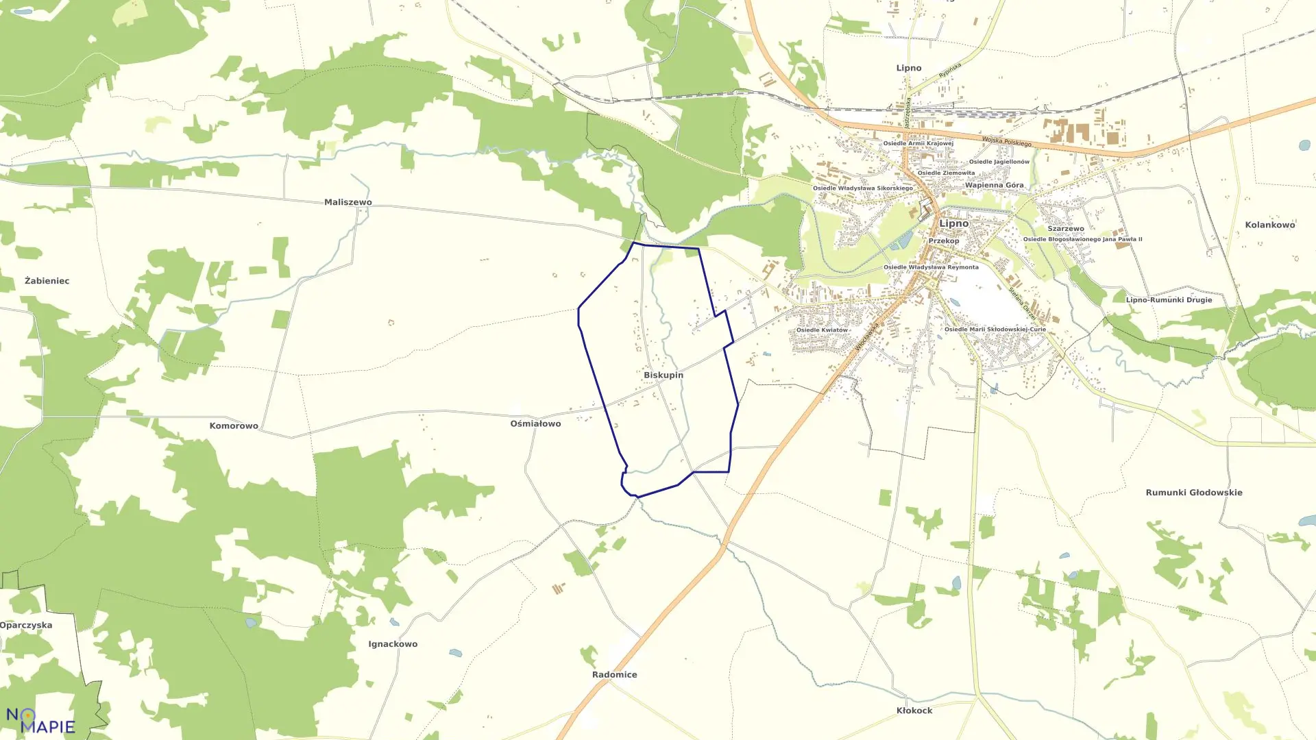 Mapa obrębu BISKUPIN w gminie Lipno