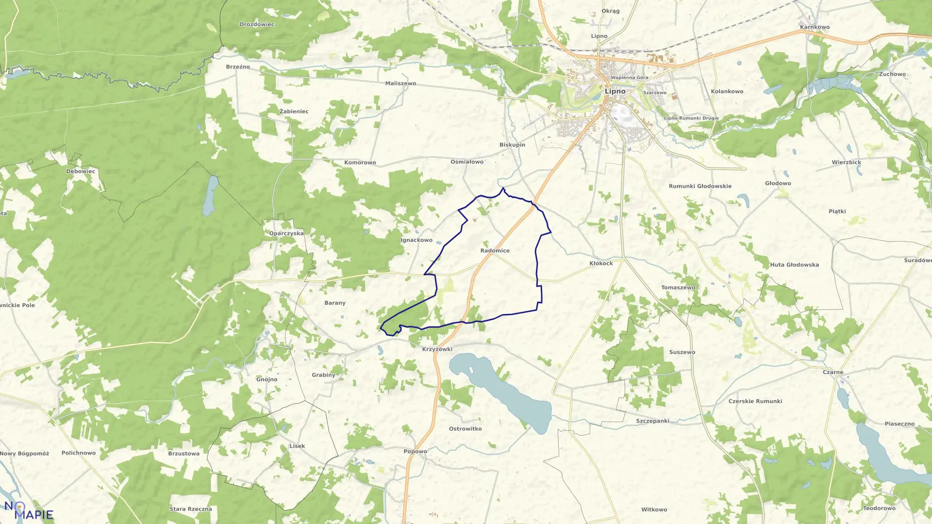 Mapa obrębu RADOMICE w gminie Lipno